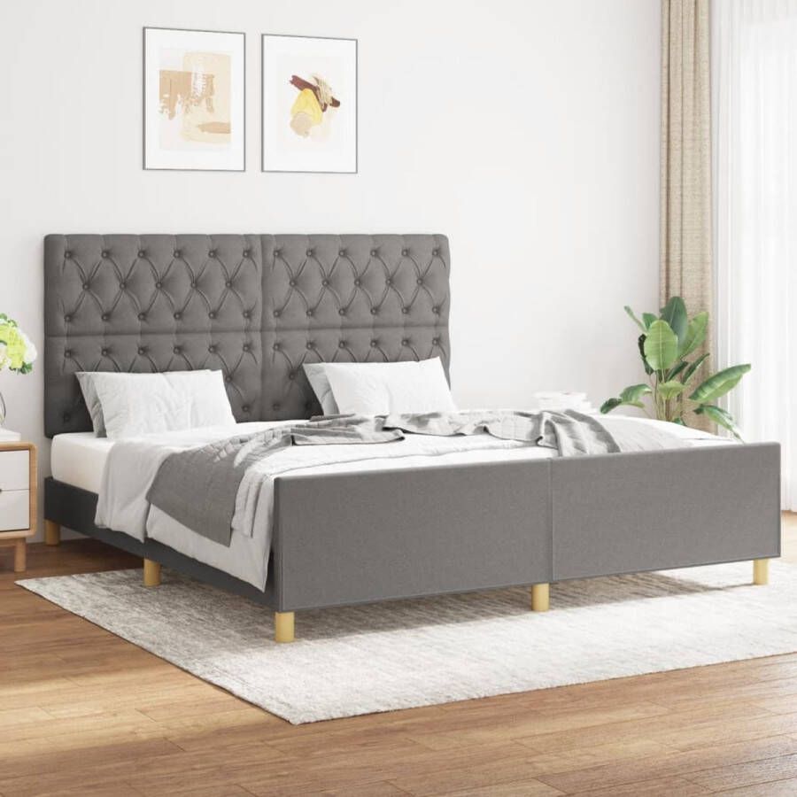 The Living Store Bedframe Donkergrijs 203x166x118 128 cm Verstelbaar hoofdeind Stabiele poten Multiplex lattenbodem Comfortabele ondersteuning Matras niet inbegrepen Bedframe Donkere Kleuren Houten Bed Tweepersoonsbed Boxspring