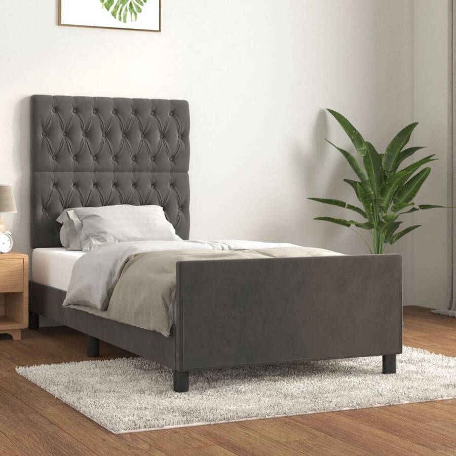 The Living Store Bedframe Donkergrijs Fluweel 193x93x118 128 cm Verstelbare hoogte Ondersteunende poten Multiplex lattenbodem