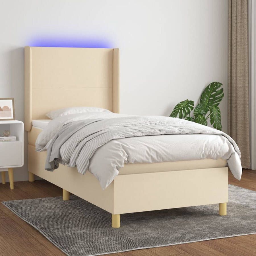 The Living Store Boxspring met matras en LED stof crèmekleurig 80x200 cm Boxspring Boxsprings Bed Slaapmeubel Boxspringbed Boxspring Bed Tweepersoonsbed Bed Met Matras Bedframe Ledikant Bed Met LED