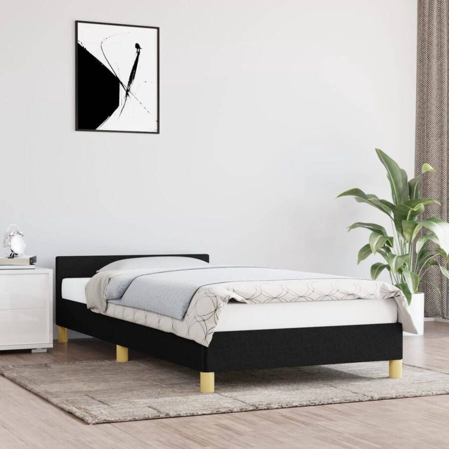 The Living Store Bedframe Duurzaam Bedframe Afmeting- 193x93x50 cm Ken- Ondersteunende poten Kleur- Zwart Materiaal- Polyester Multiplex Bewerkt hout Geschikt voor 90x190 cm matras