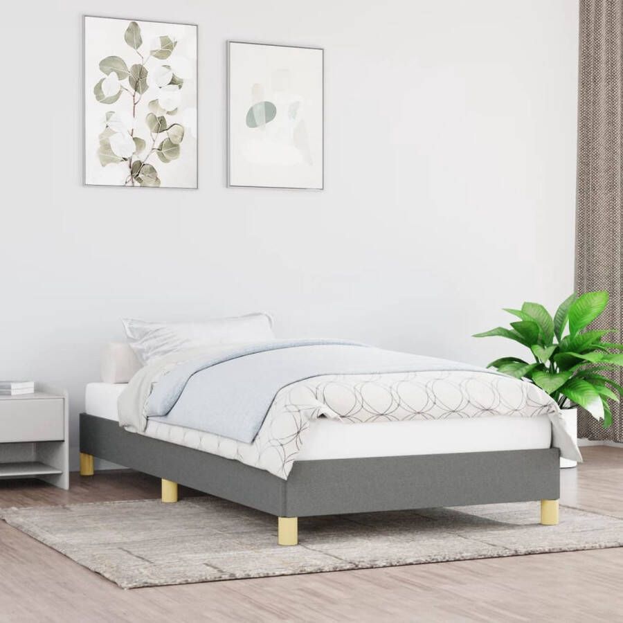 The Living Store Bedframe Duurzaam Bedframe Afmeting- 203x83x25 cm Ken- Stof Kleur- Donkergrijs Materiaal- Polyester