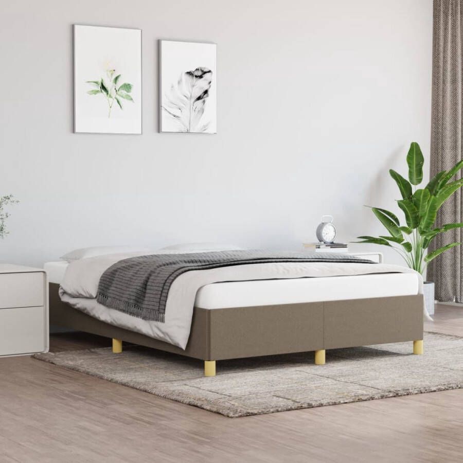 The Living Store Bedframe Duurzaam Bedframe Afmetingen- 203 x 143 x 35 cm Kleur- taupe Materiaal- stof multiplex Bed Frame Tweepersoons Bed Houten Bed Stoffen Bed Taupe Bed