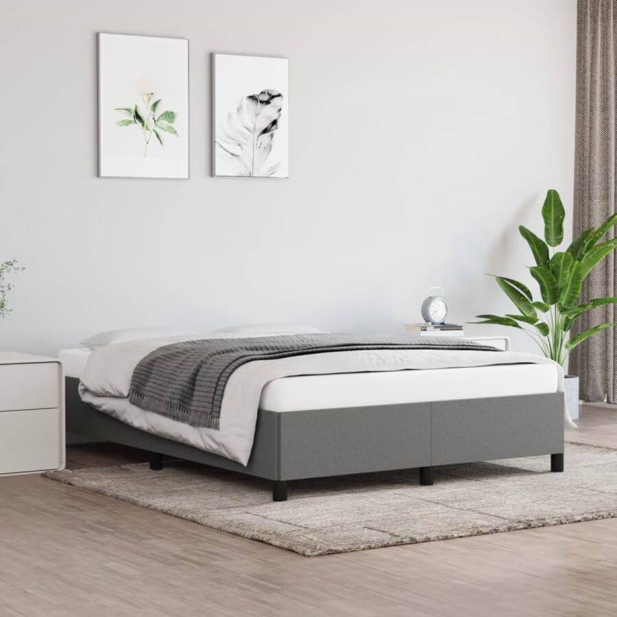 The Living Store Bedframe Duurzaam donkergrijs 203 x 143 x 35 cm Stof multiplex Ondersteunende poten