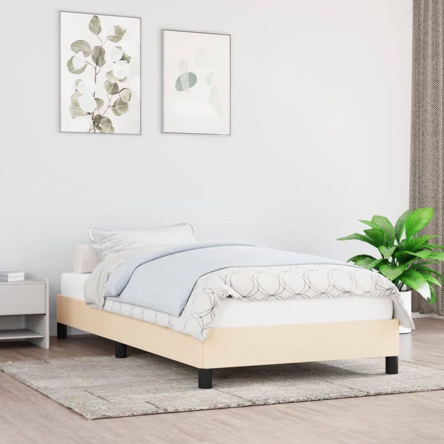 The Living Store Bedframe Duurzaam Frame Afmetingen- 203 x 83 x 25 cm Kleur- Crème Materiaal- Stof Multiplex Matras- 80 x 200 cm Bed Frame Houten Bed Frame Stoffen Bed Frame Creme Bed Frame Tweepersoons Bed Frame