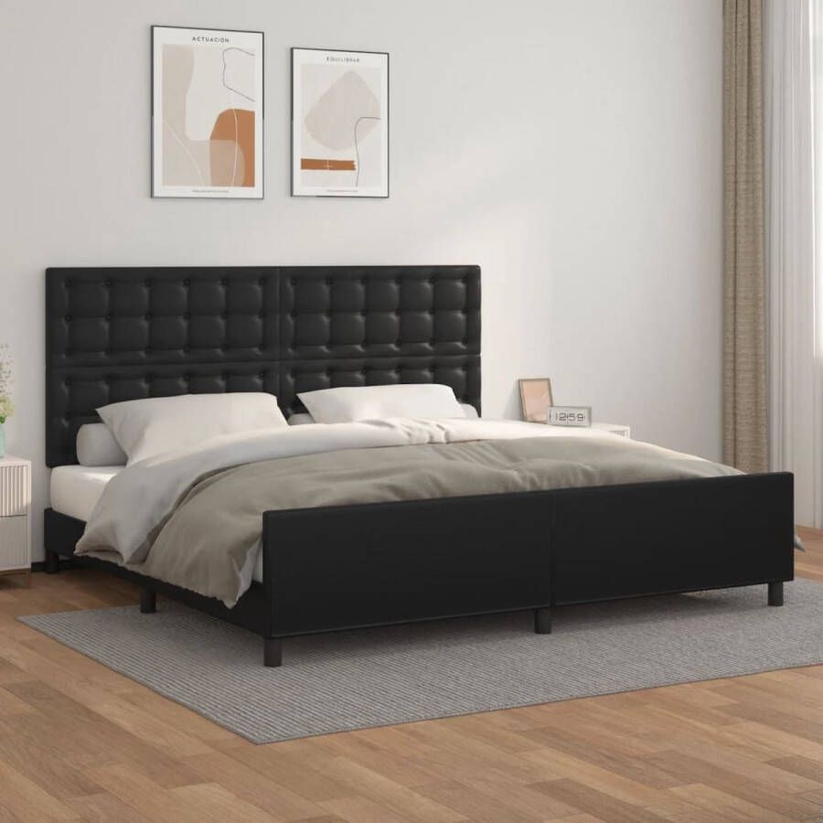 The Living Store Bedframe Duurzaam kunstleer Bedframe met hoofdeinde Afmetingen- 203 x 206 x 118 128 cm Kleur- zwart