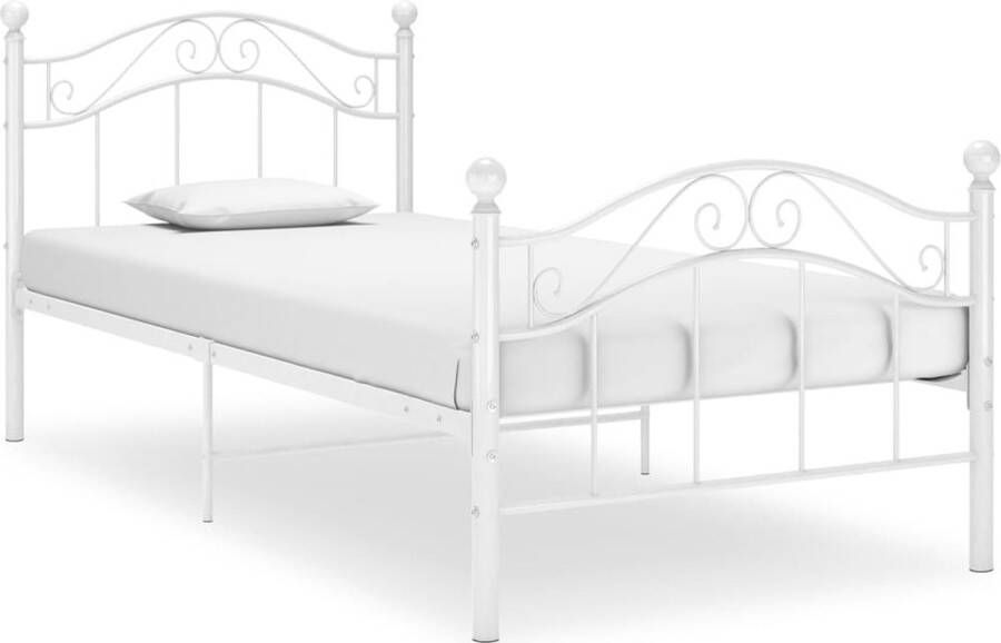 The Living Store Bedframe metaal wit 90x200 cm Bedframe Bedframes Eenpersoonsbed Eenpersoonsbedden Bed Bedden Bedombouw Bedombouwen Frame Frames Slaapmeubel