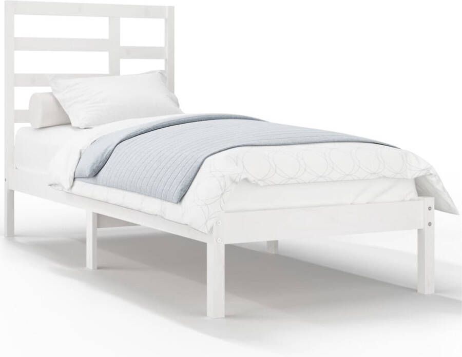 The Living Store Bedframe Eenpersoons Massief Grenenhout 90 x 200 cm Wit