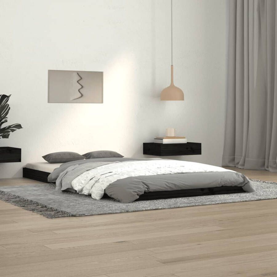 The Living Store Bedframe Eenpersoons Massief grenenhout Stabiel en decoratief Geschikt voor 100x200 cm matras Zwart