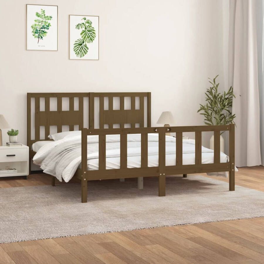 The Living Store Houten Bedframe Massief Grenenhout 205.5 x 155.5 x 69.5 cm Honingbruin