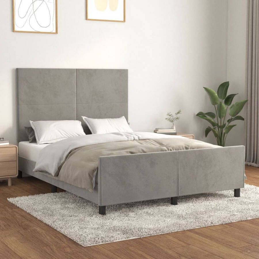 The Living Store Bedframe zonder matras 140x200 cm fluweel lichtgrijs Fluweel Bed Frame Tweepersoons Bed Boxspring Bed Hoofdbord Grijs Bed - Foto 2