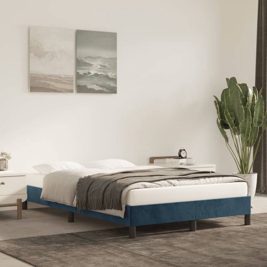 The Living Store Bedframe Fluweel Multiplex 203 x 123 x 25 cm Donkerblauw 120 x 200 cm Bed Frame Tweepersoons Bed Donkere Kleuren Velvet Bed Slaapcomfort - Foto 2