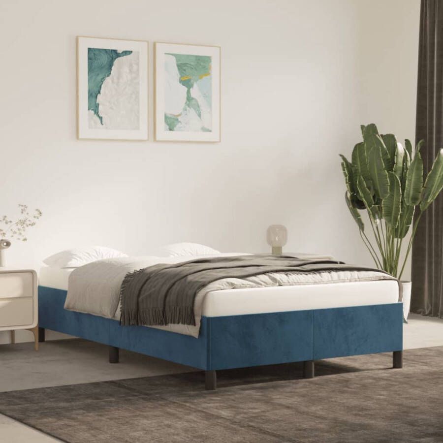 The Living Store Bedframe fluweel donkerblauw 120x200 cm Bed