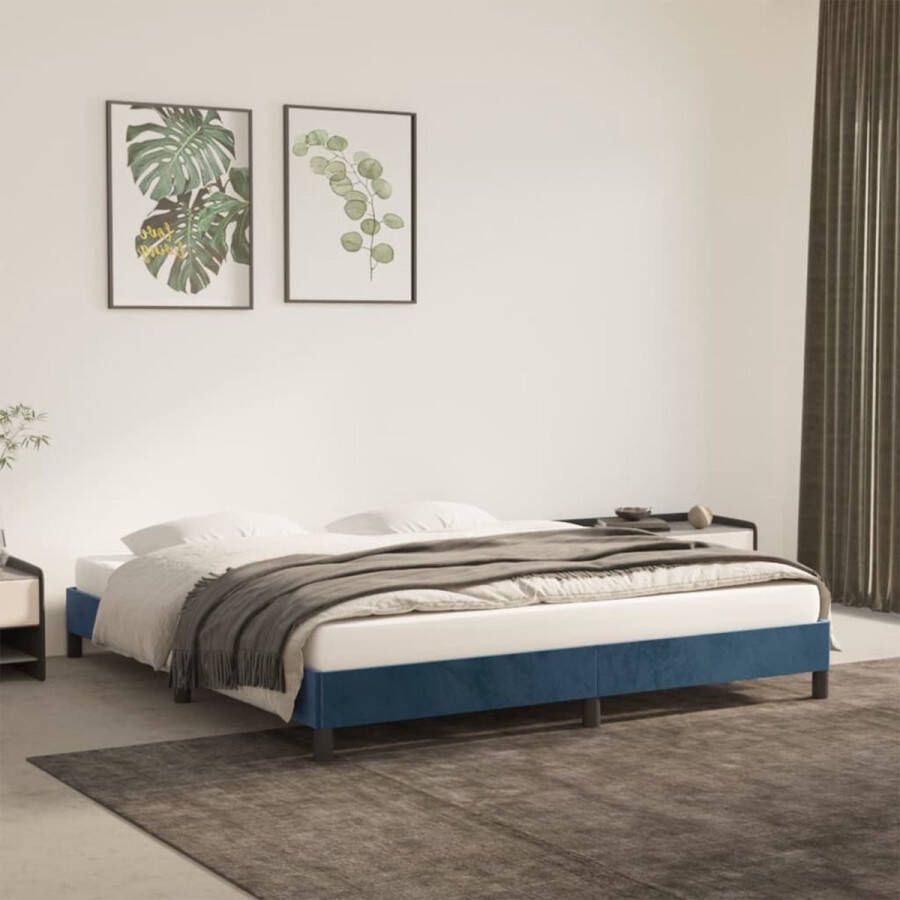 The Living Store Bedframe fluweel donkerblauw 160x200 cm Bed