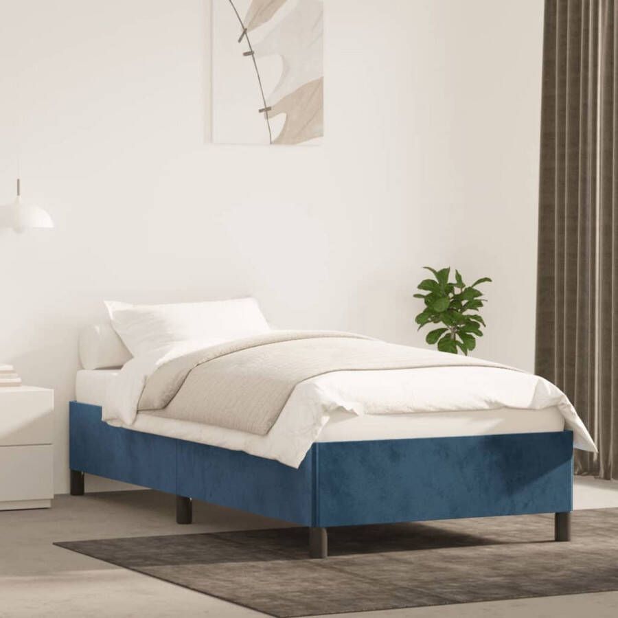 The Living Store Bedframe Fluweel Donkerblauw 193 x 93 x 35 cm Ondersteunende poten Multiplex lattenbodem