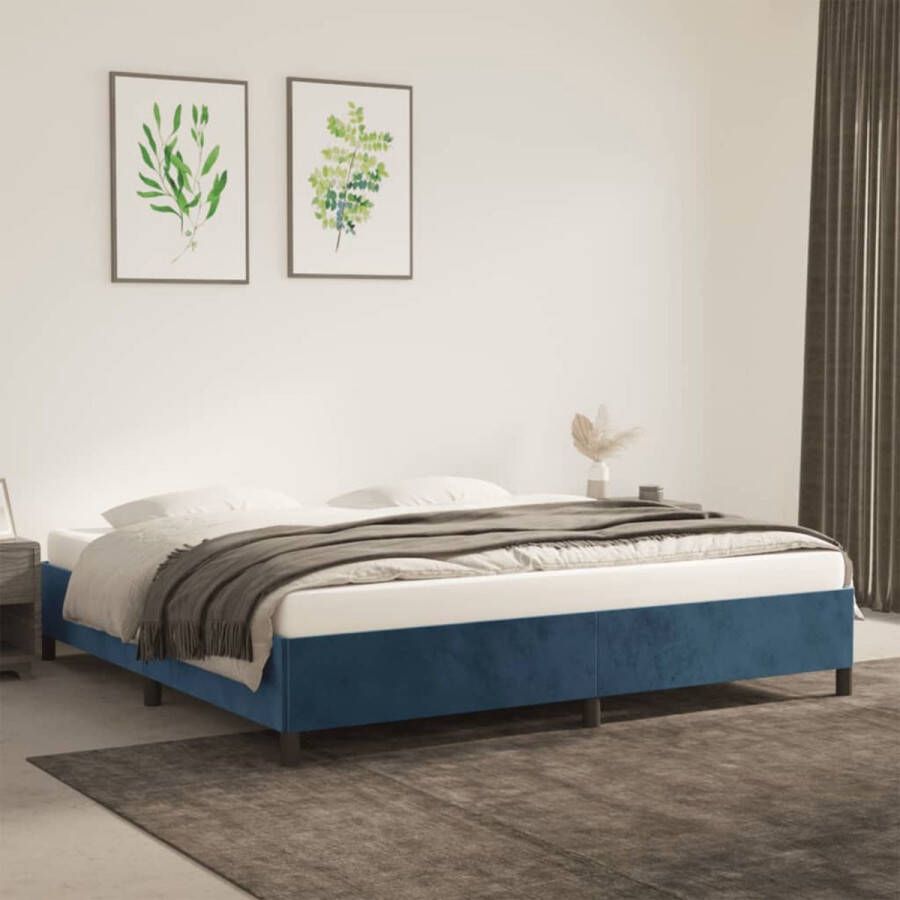 The Living Store Bedframe fluweel donkerblauw 200x200 cm Bed