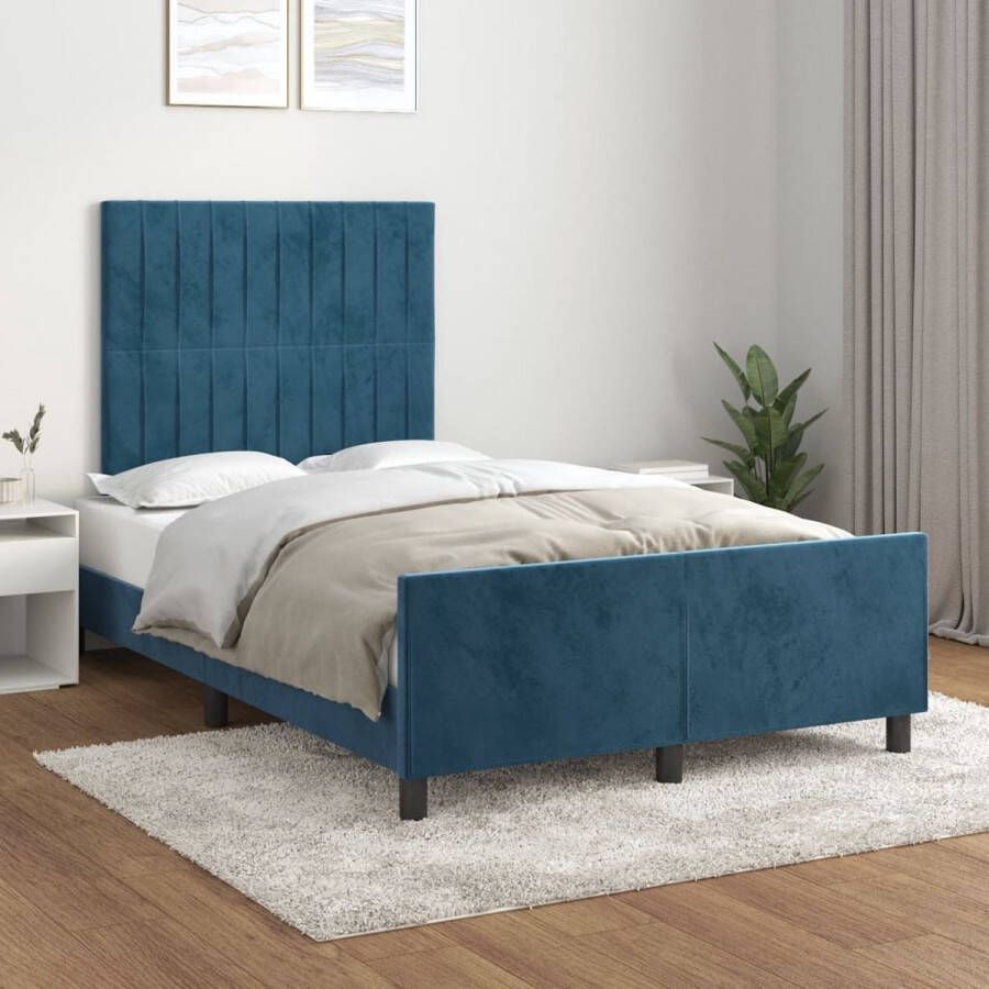 The Living Store Bedframe Fluweel Donkerblauw 203x126x118 128 cm Verstelbaar hoofdeinde Poten Multiplex lattenbodem Comfortabele ondersteuning Montagehandleiding inbegrepen Geschikt voor 120x200 cm matras