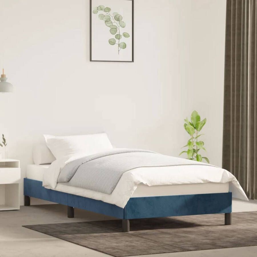 The Living Store Bedframe fluweel donkerblauw 80x200 cm Bed