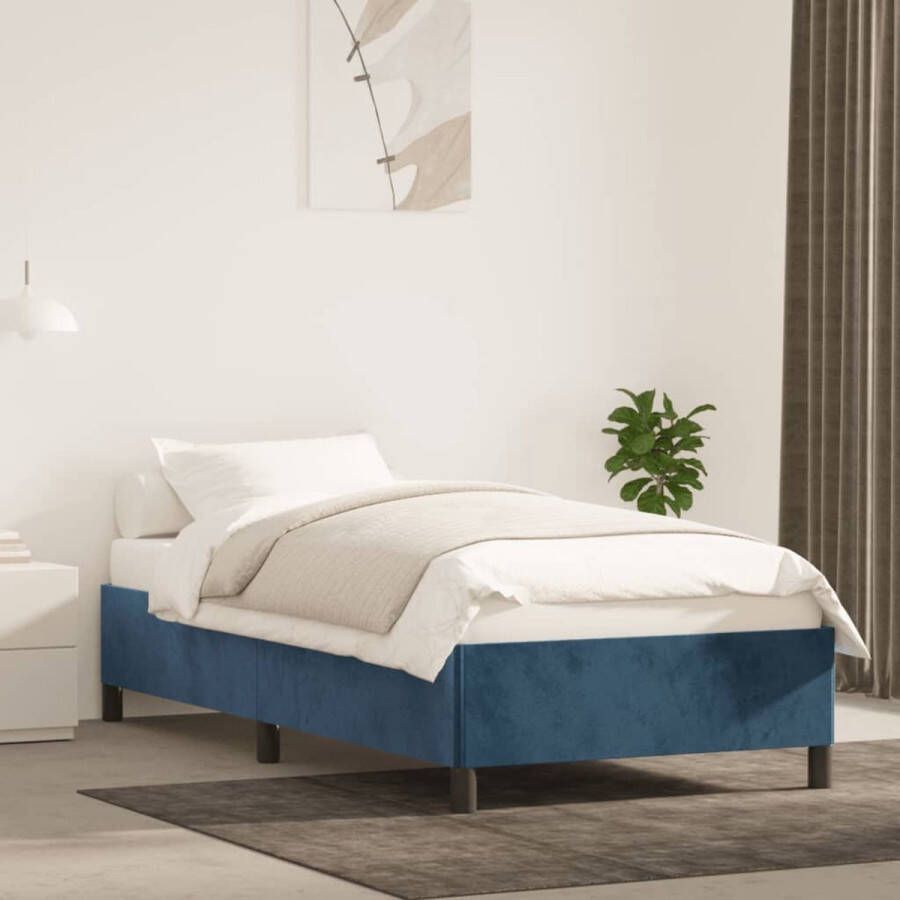 The Living Store Bedframe fluweel donkerblauw 80x200 cm Bed
