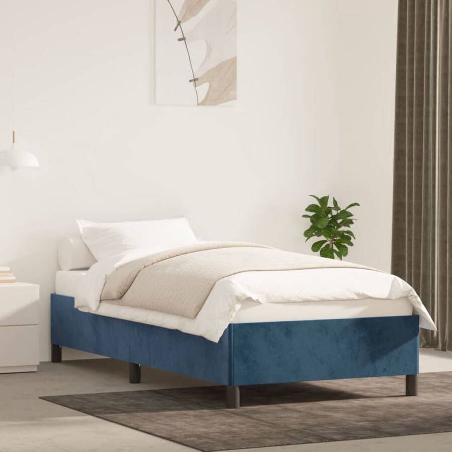 The Living Store Bedframe fluweel donkerblauw 90x200 cm Bed
