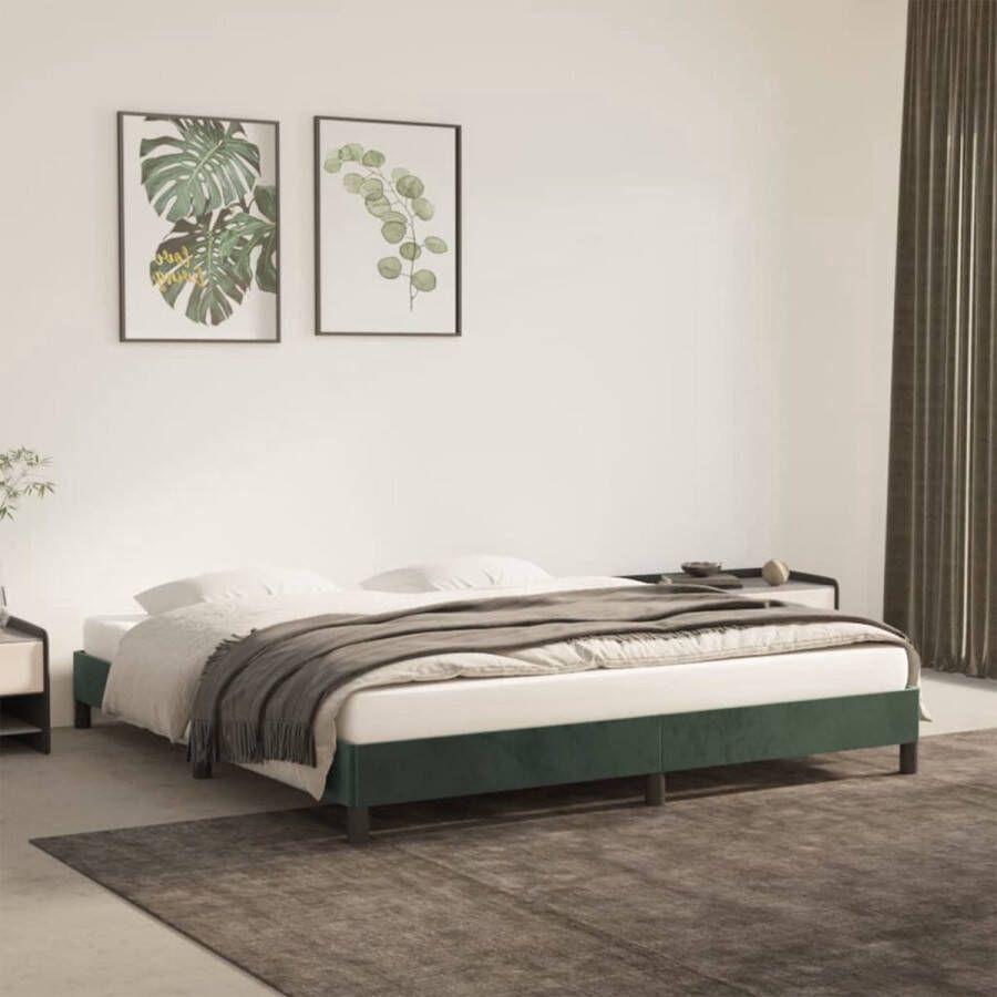 The Living Store Bedframe fluweel donkergroen 160x200 cm Bed