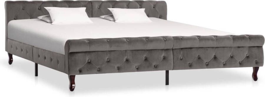 The Living Store Bedframe Classic Fluweel 226x206.5x74 cm Grijs Klassieke Bed Frame Tweepersoons Bed Fluweel Bed Grijze Bed Slaapkamer Meubels