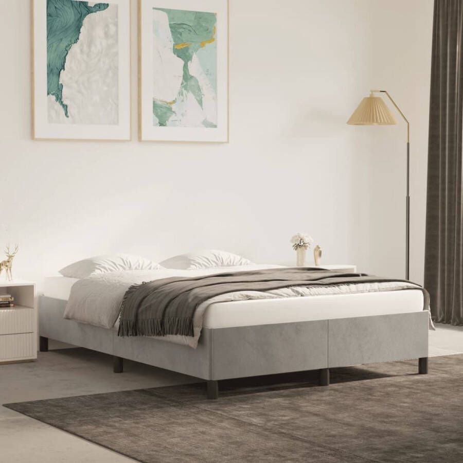 The Living Store Bedframe Zacht fluweel Lichtgrijs 203 x 143 x 35 cm Geschikt voor 140 x 200 cm matras