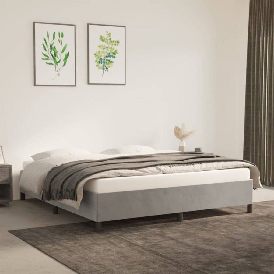 The Living Store Bedframe Fluweel Zacht Ondersteunend Lichtgrijs 203x163x35cm Geschikt voor 160x200cm Matras Inclusief Montagehandleiding