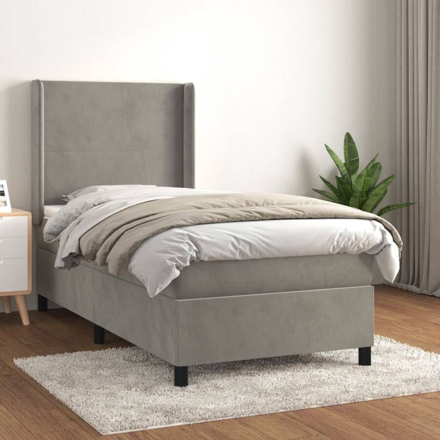 The Living Store Bedframe fluweel lichtgrijs 203x103x118 128 cm verstelbaar hoofdbord pocketvering matras middelharde ondersteuning huidvriendelijk topmatras