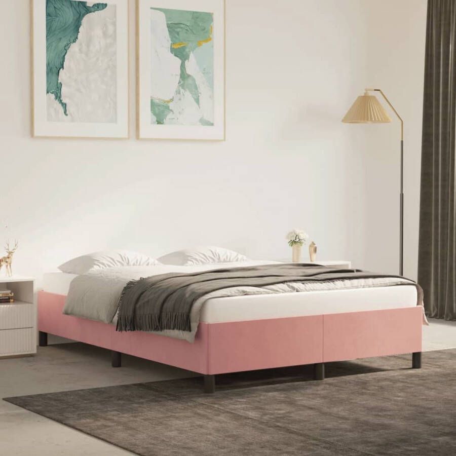 The Living Store Bedframe fluweel roze 140x190 cm Bed