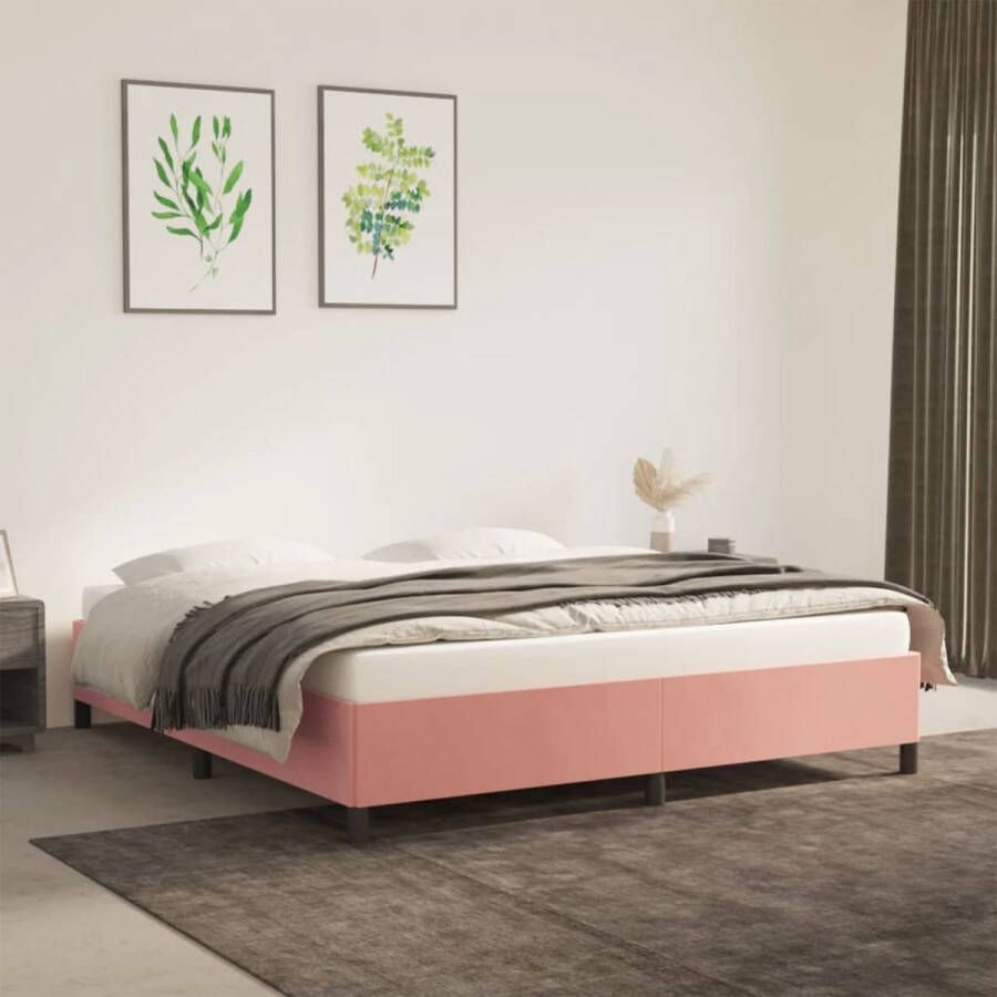 The Living Store Bedframe Zacht fluweel Ondersteunende poten Multiplex lattenbodem Roze 203 x 163 x 35 cm Geschikte matras- 160 x 200 cm