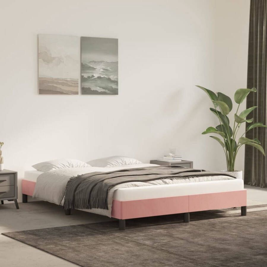 The Living Store Bedframe Fluweel Roze 203 x 143 x 25 cm Passend bij 140 x 200 cm matras Inclusief montagehandleiding