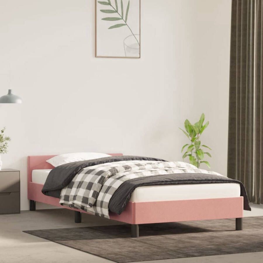 The Living Store Bedframe met hoofdeinde zonder matras 90x200 cm fluweel roze Fluweel Bedframe Rozerood Bed Tweepersoon Bed Slaapcomfort Houten Bedframe