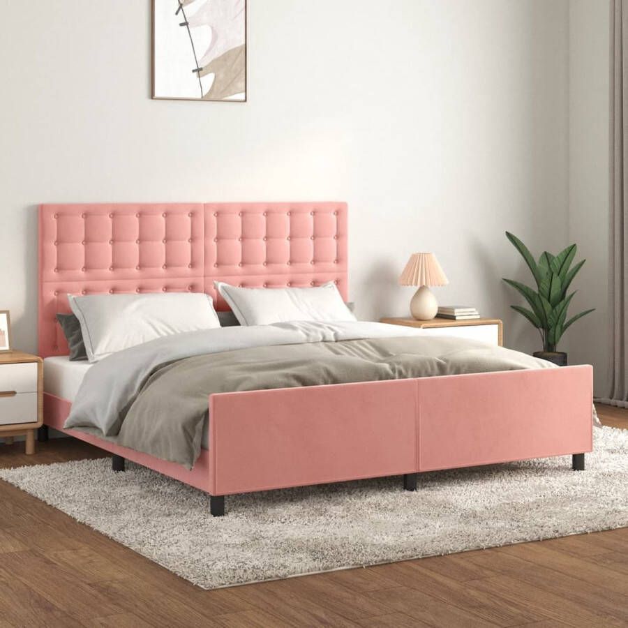 The Living Store Bedframe Fluweel Verstelbaar Ondersteuning Lattenbodem Roze 203x186x118 128cm