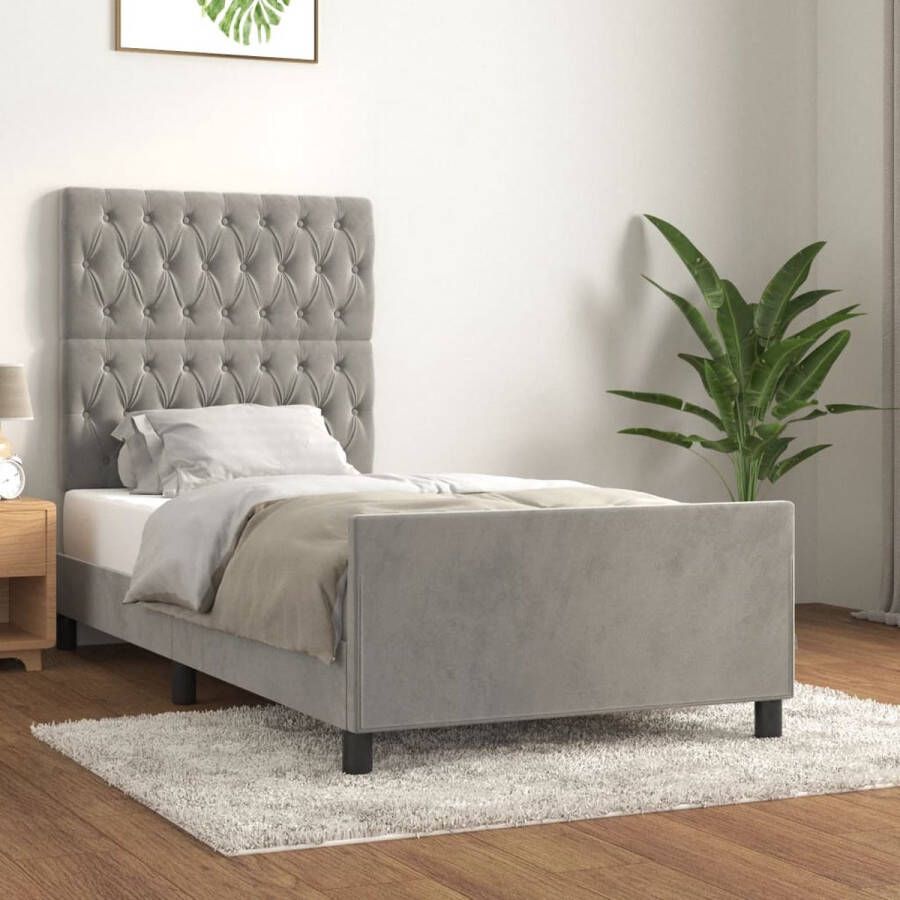 The Living Store bedframe fluweel verstelbare hoogte ondersteunende poten multiplex lattenbodem comfortabele ondersteuning lichtgrijs 193 x 93 x 118 128 cm geschikte matras 90 x 190 cm - Foto 2