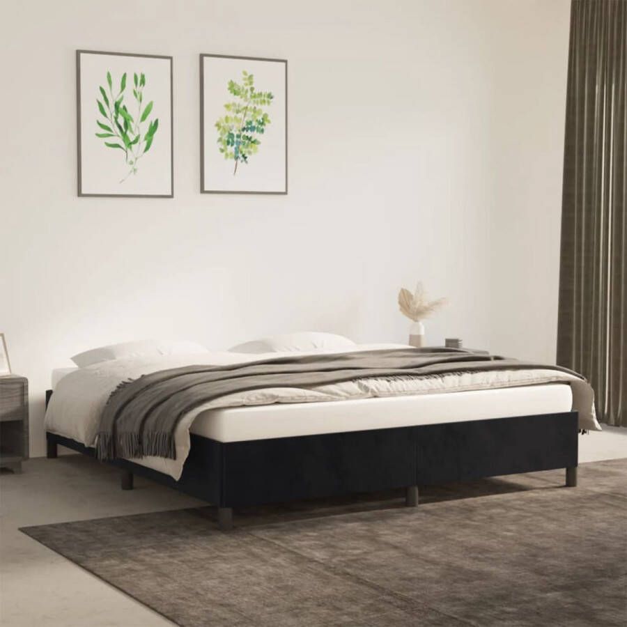 The Living Store Bedframe Fluweel Ondersteunende poten Multiplex lattenbodem Zwart 203x163x35 cm Geschikte matras- 160x200 cm