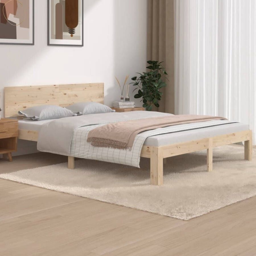 The Living Store Bedframe Geen Matras Massief Grenenhout 195.5 x 143.5 x 69.5 cm 140 x 190 cm Rustieke Uitstraling Massief Grenenhout Bedframe Rustiek Bed Bedframe 140x190 Tweepersoons Bed Modern Bedframe