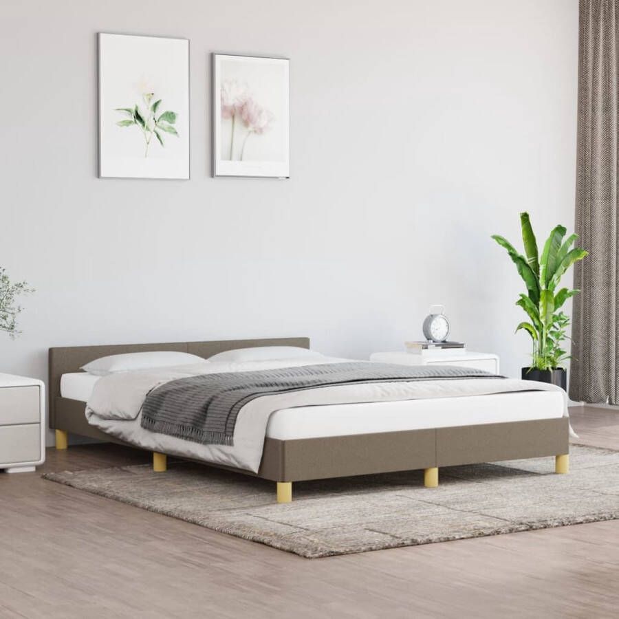 The Living Store Bedframe Geniet bedframe afmeting- 203 x 143 x 50 cm ken- taupe stof en multiplex