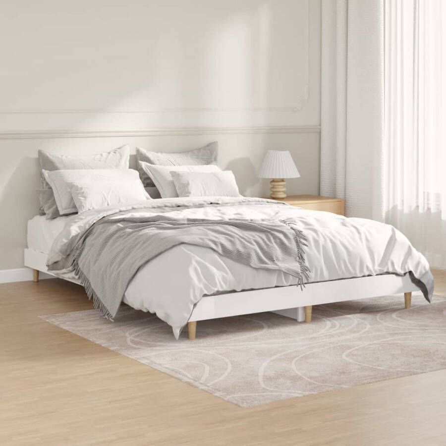 The Living Store Bedframe Geniet van een goede nachtrust Bedframes Afmeting- 193 x 143 x 20 cm Kleur- Hoogglans wit