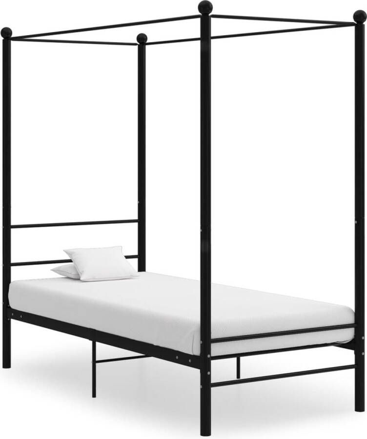 The Living Store Bedframe Gepoedercoat metaal 208 x 106 x 201 cm Zwart Metalen Bedframe Tweepersoons Bed Zwarte Bedbank Hoofdbord Bed Boxspring Bed