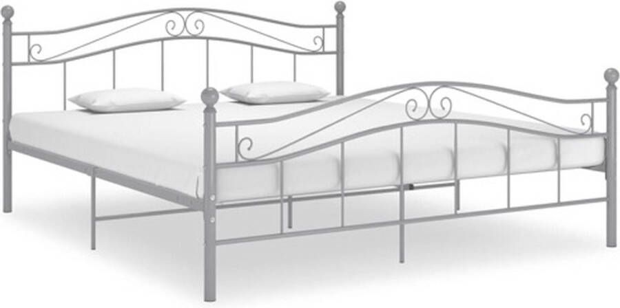 The Living Store Bedframe Gepoedercoat Metaal Tweepersoons Grijs 209x187x92.5cm 180x200cm