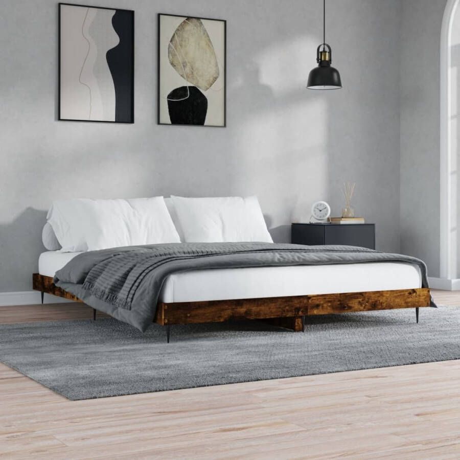 The Living Store Bedframe zonder matras hout gerookt eikenkleurig 180x200 cm Bed Frame Houten Bed Bruine Bed Tweepersoons Bed Boxspring Bed