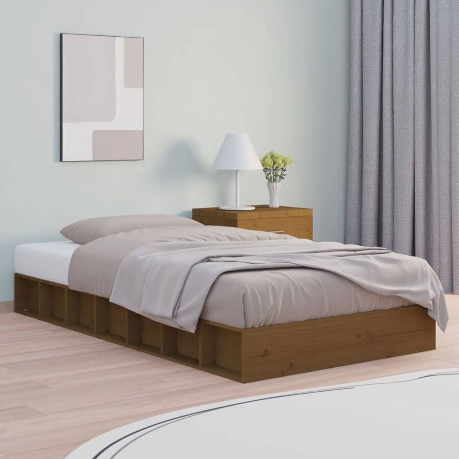 The Living Store Bedframe Grenen 192.5 x 93 x 21 cm Honingbruin Geschikt voor 75 x 190 cm Matras Montage vereist