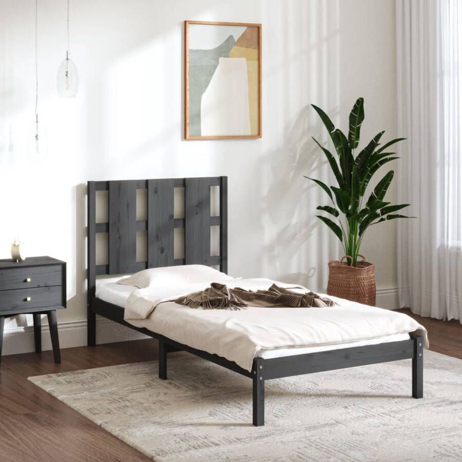 The Living Store Bedframe Grenen Grijs 205.5 x 95.5 x 100 cm incl hoofdeinde geschikt voor matras 90 x 200 cm