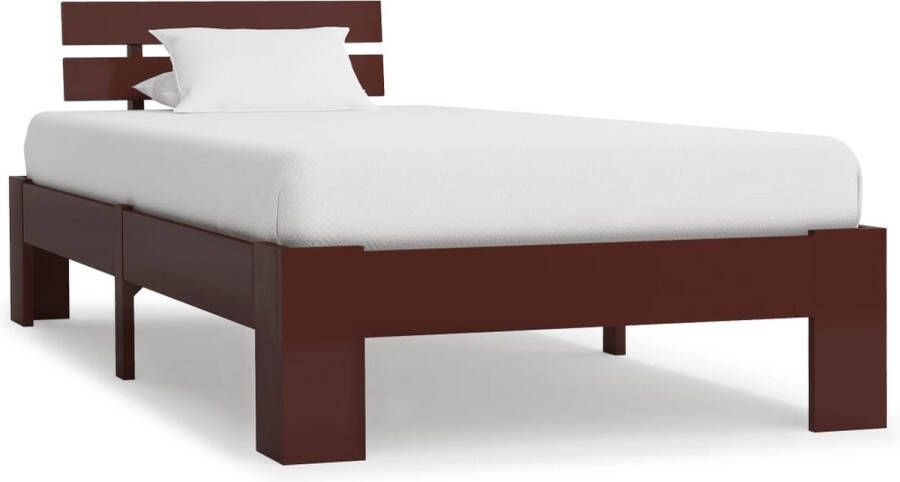 The Living Store Bedframe massief grenenhout donkerbruin 100x200 cm Massieve Houten Bedframe Donkerbruine Bedbank Tweepersoons Bed Grenenhout Bed Frame