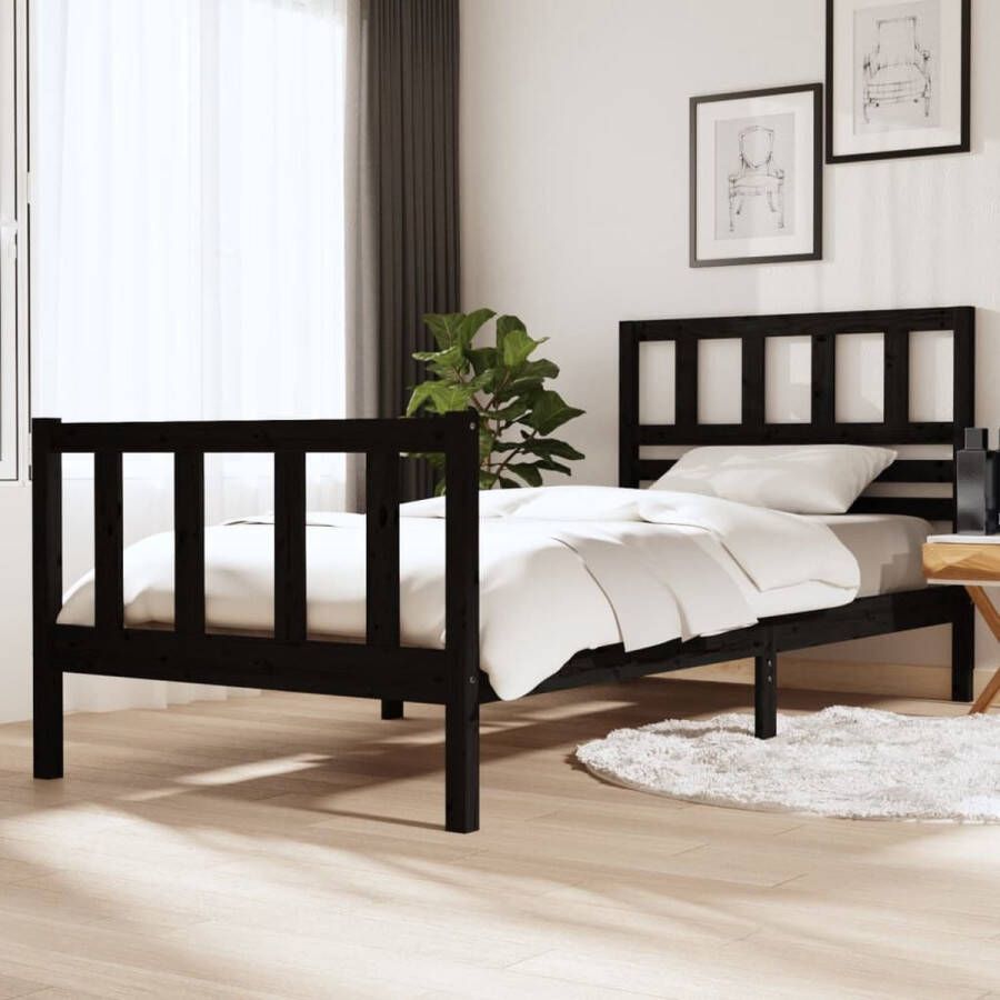 The Living Store Bedframe massief grenenhout zwart 100x200 cm Bedframe Bedframes Eenpersoonsbed Bed Bedombouw Ledikant Houten Bedframe Eenpersoonsbedden Bedden Bedombouwen Ledikanten - Foto 4