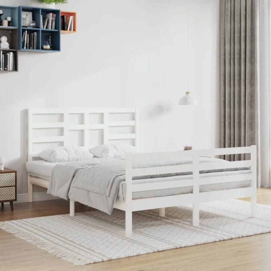 The Living Store Bedframe massief grenenhout wit 120x200 cm Bedframe Bedframes Tweepersoonsbed Bed Bedombouw Dubbel Bed Frame Bed Frame Ledikant Bedframe Met Hoofdeinde Tweepersoonsbedden