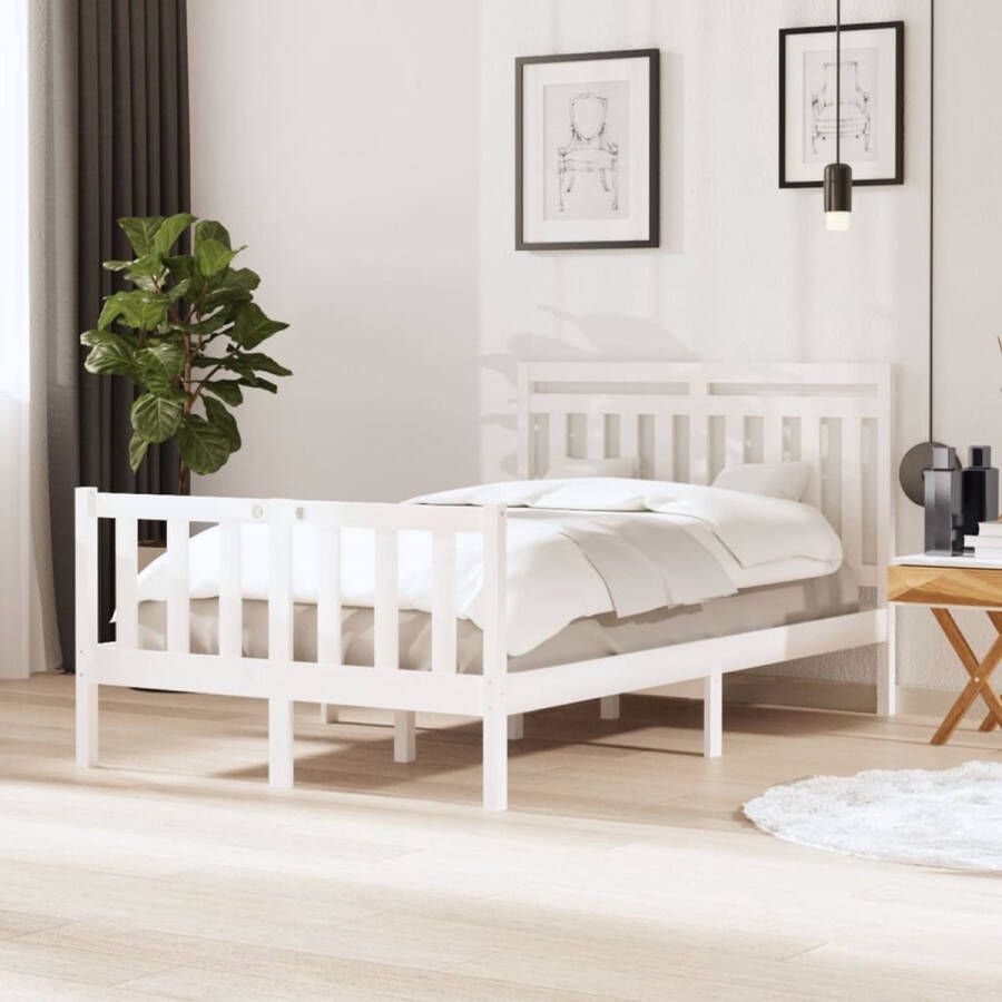 The Living Store Bedframe massief hout wit 120x190 cm Modern Bed Frame Houten Bed Wit Bed Frame Tweepersoons Bed King Size Bed
