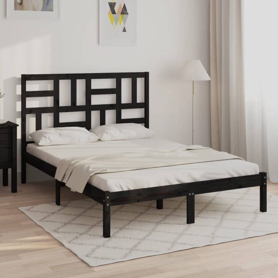 The Living Store Bedframe Grenenhout Zwart 195.5 x 126 x 104 cm Geschikt voor matras 120 x 190 cm Stabiel en comfortabel Houten Bedframe Modern Design Zwarte Kleur Stapelbaar Stabiele Constructie - Foto 2