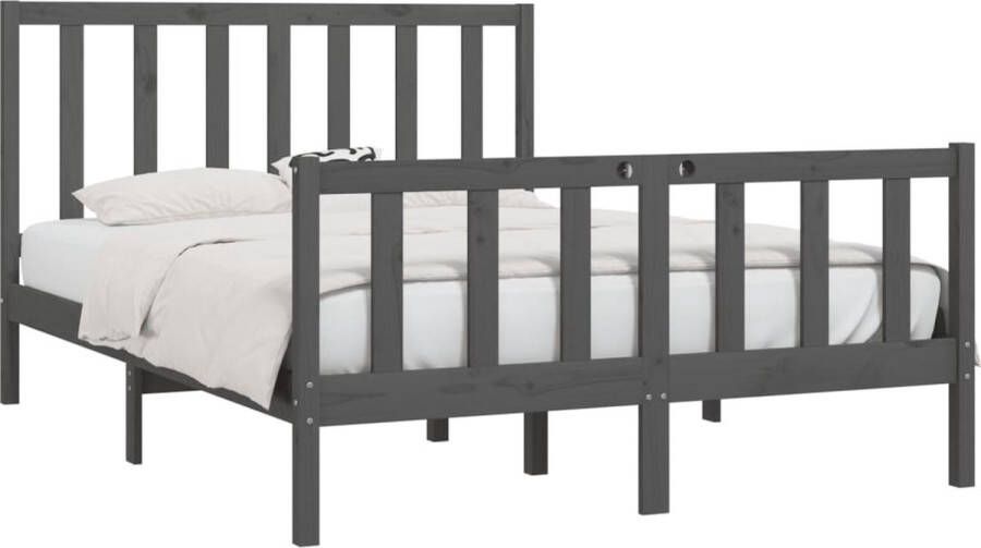 The Living Store Bedframe massief grenenhout grijs 135x190 cm 4FT6 Double Bedframe Bedframes Bed Bedbodem Ledikant Bed Frame Massief Houten Bedframe Slaapmeubel Tweepersoonsbed Bedden Bedbodems - Foto 3