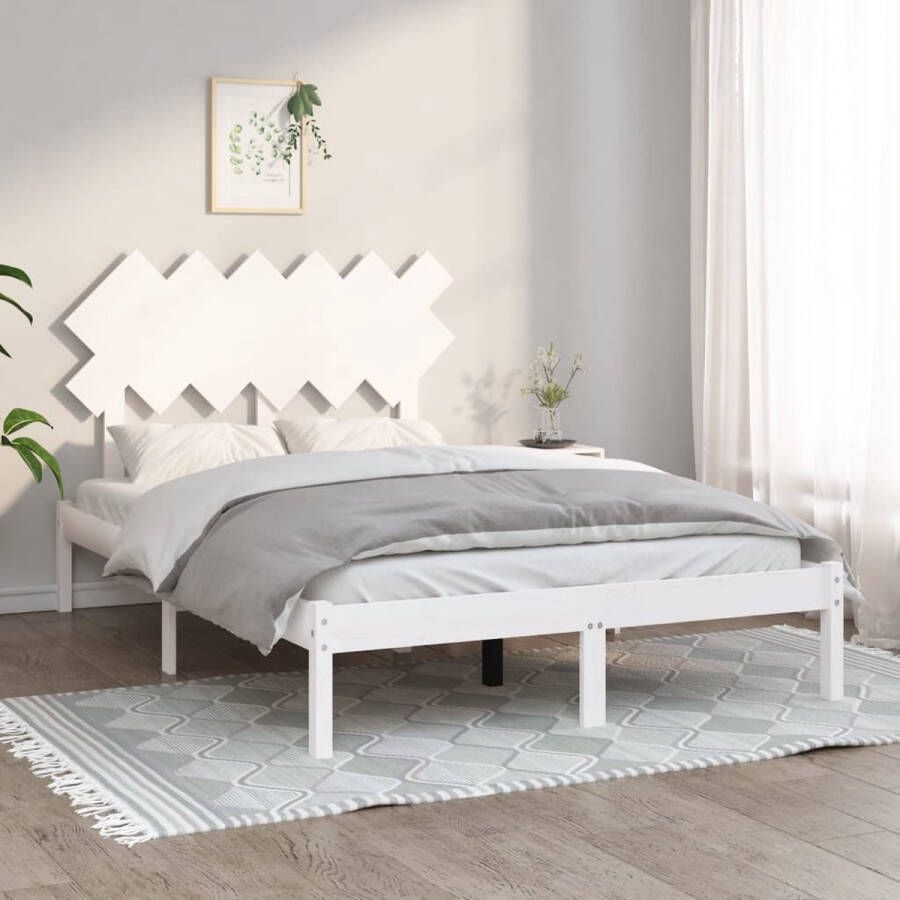The Living Store Bedframe massief grenenhout wit 135x190 cm 4FT6 double Bedframe Bedframes Bed Bedbodem Ledikant Bed Frame Massief Houten Bedframe Slaapmeubel Tweepersoonsbed Bedden Bedbodems - Foto 2